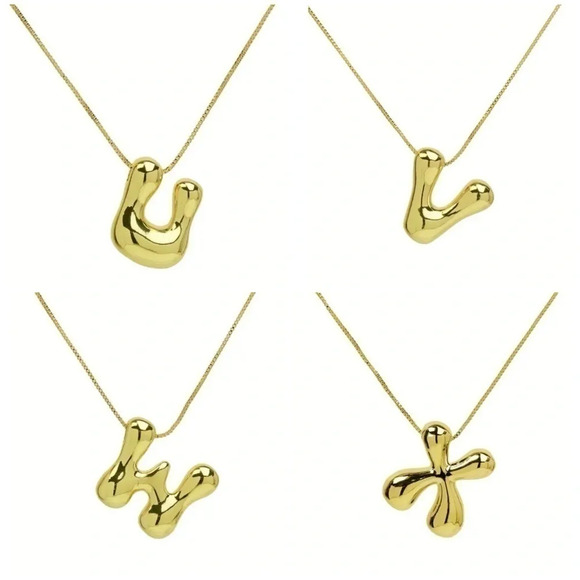 18K Gold Plated Bubble Letter Necklace - Picture 10 of 11